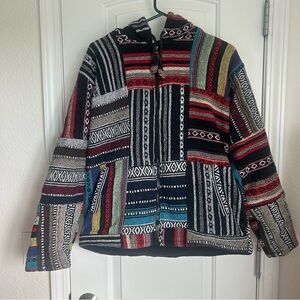 Gheri Lined Patch Work 100% Cotton Hippie Full Zip Jacket Made In Nepal - Size M